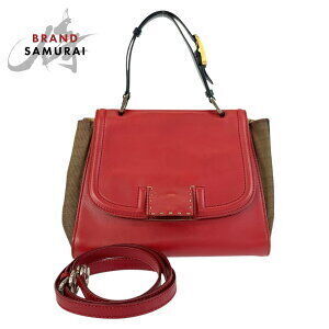 FENDI Pecan Silvana Red Brown Leather Canvas Handbag Shoulder Bag